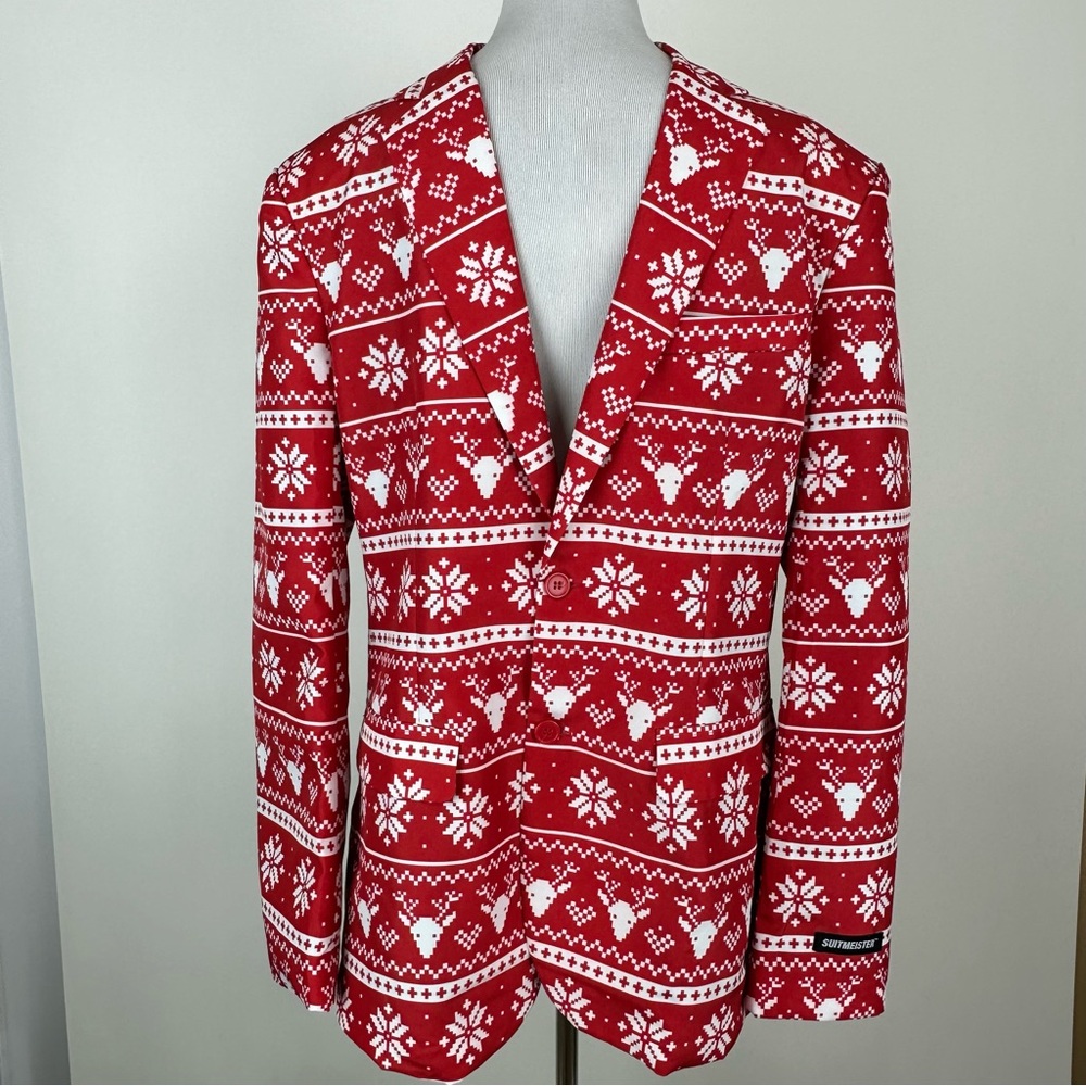 Suitmeister Red Reindeer Snowflake Christmas Blazer Size Medium